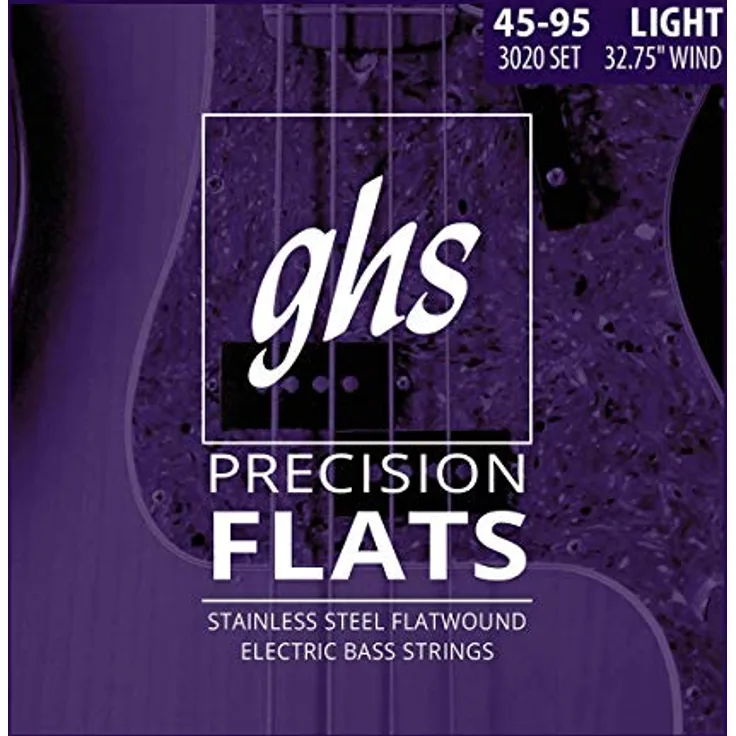 GHS GHS 3020 L, Short-Scale Saiten Set für E-Bass, Precision Flatwound, Stärke: 045-060-075-095