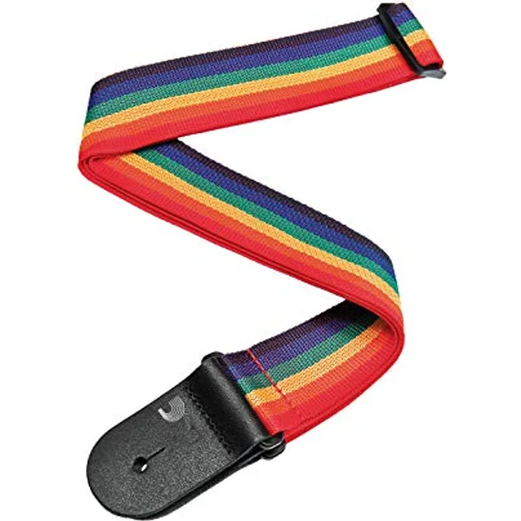 Daddario PWS111 Rainbow Gitarrengurt, verstellbar von 99 bis 175 cm, 50 mm breit, mit Lederenden, hochwertiges Nylon