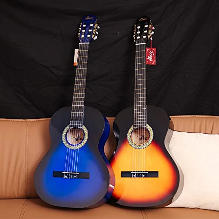 Winzz Konzertgitarre 4/4 Anfänger Set, 39 Zoll Klassische Gitarre mit Nylonsaiten für Erwachsene und Kinder ab 11 Jahren, Blau, inkl. Zubehör wie Gig Bag, E-Tuner und Fußbank – Bild 5