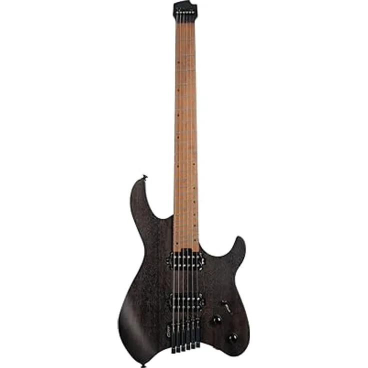 Cort Space G6MS SGTK, 6-saitige Headless Multiscale E-Gitarre mit Okoume Korpus, Trans Black Semi Gloss Finish, 24 Jumbo Edelstahl Bünde, inkl. Gigbag