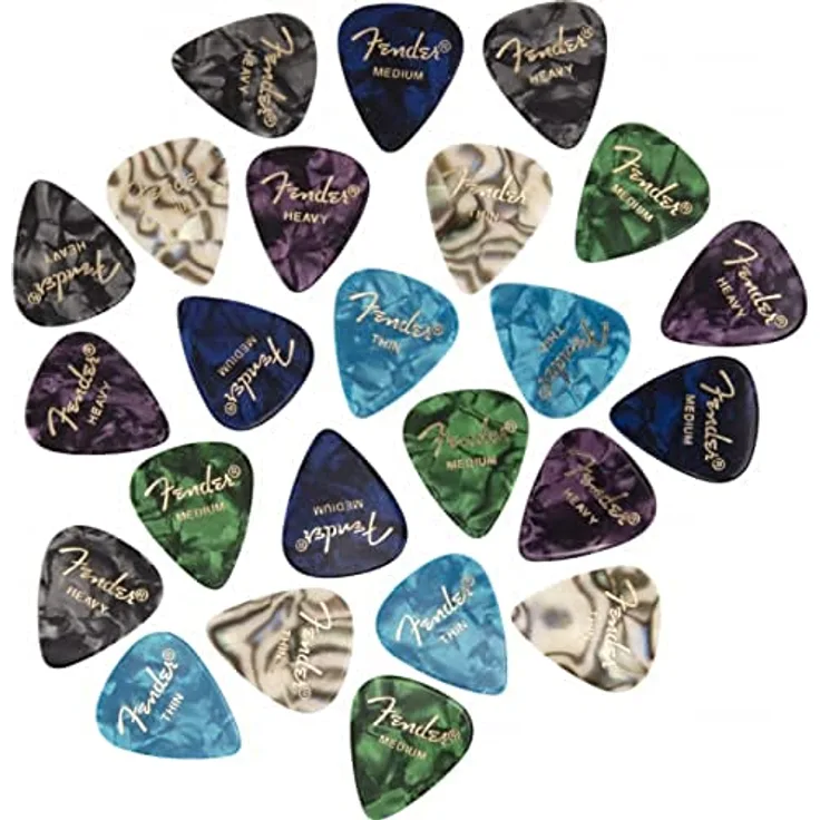 Fender 351 Shape Premium Celluloid Picks, 24er Set, Multicolor, zuverlässige Plektren in verschiedenen Stärken