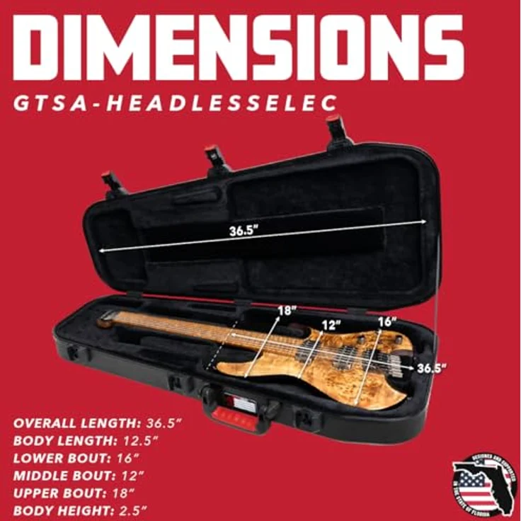 Gator TSA Headless Electric Guitar Case, anpassbares EPS-Interieur, ATA-geformtes Polyethylen, schwarz – Bild 6