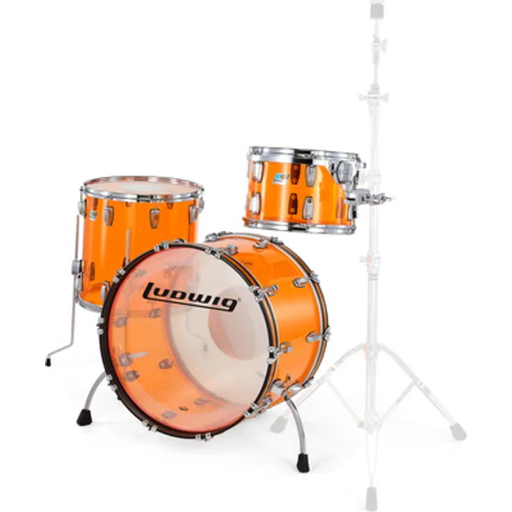Ludwig Vistalite FAB Set Amber, Schlagzeug aus 6mm dickem Acryl mit 22"x14" Bass Drum, 13"x09" TomTom und 16"x16" Standtom, Chrome Hardware
