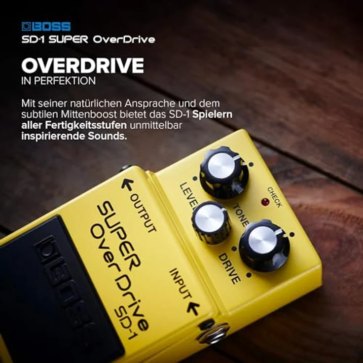 Boss SD-1 Overdrive, Effektpedal für warme Röhren-Amp Verzerrung, Level-Tone-Drive Regler, kompaktes Design 73 x 130 x 60 mm – Bild 4