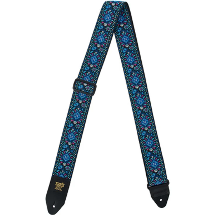 Ernie Ball Jacquard Gitarrengurt Indigo Orchid, verstellbar von 104 cm bis 182 cm, Polypropylen mit Lederenden, 51 mm breit – Bild 1