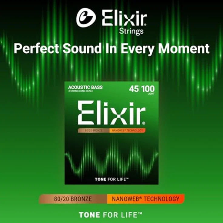 Elixir® Saiten 80/20 Bronze-Akustik Bass-Saiten mit NANOWEB® Beschichtung, Long Scale, Light (.045-.100) – Bild 4
