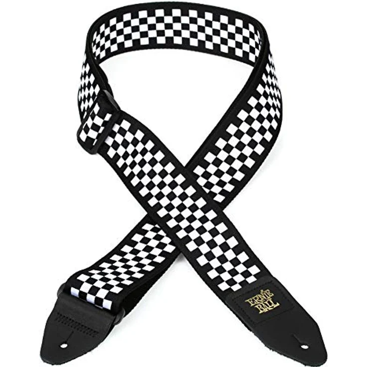 Ernie Ball E-Guitar Strap 4149, Gitarrengurt aus stabilem Polypropylen mit Leder-Enden, schwarz/weiß, extra lang von 104-182 cm – Bild 2