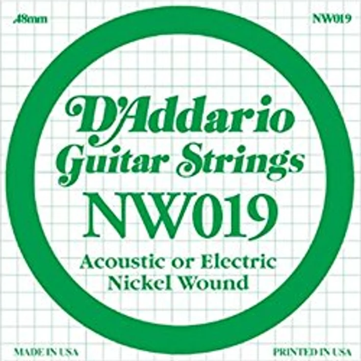 D'Addario NW019 Nickel-Einzelsaite für Gitarren, 0,048 cm (0,019 Zoll) dicker Saitenstärke