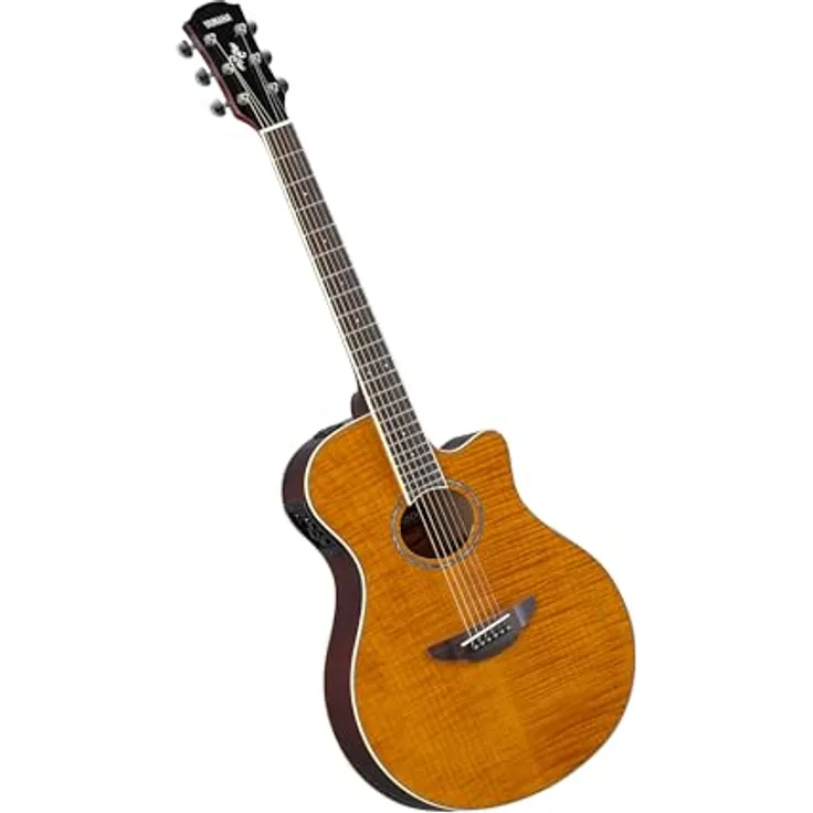 YAMAHA APX600FM Elektroakustik-Gitarre, Geflammte Ahorn-Decke, Thinline-Korpus, 25" Mensur, System65 Tonabnehmer mit EQ, Integriertes Stimmgerät, Amber