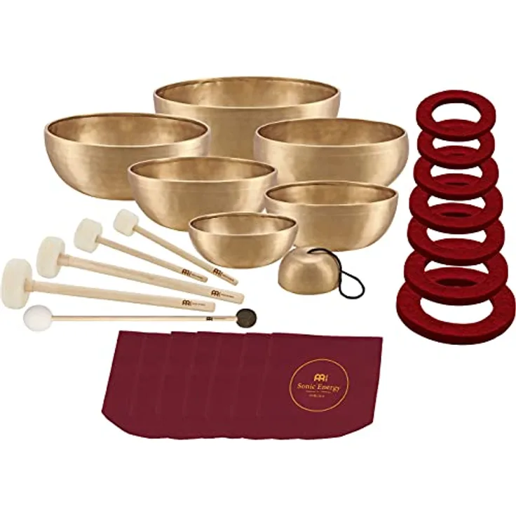 Sonic Energy Klangschalen Chakra Set, 7-teilig für Meditation & Klangheilung, inkl. Hülle, Filzring & Schlägel