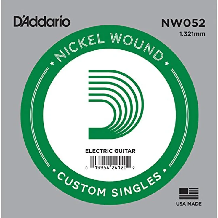 Daddario NW052, Einzelsaite für E-Gitarre, Nickel Round Wound, Stahlkern, Stärke 052w