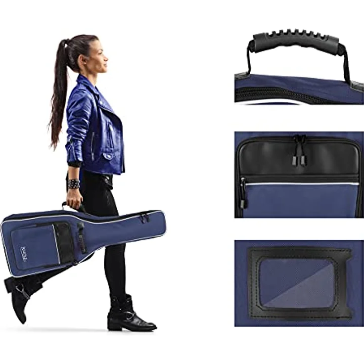 ROCKTILE 1/2 Klassik-Gitarrentasche, gepolsterter Gigbag mit Rucksackgarnitur und 2 Außentaschen, blau – Bild 2