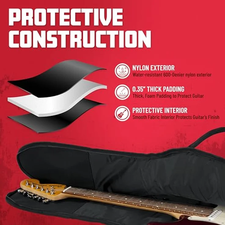Gator Bass Guitar Gigbag, verstärkt mit 10 mm Schaumstoffpolsterung, geräumige Außentasche, Innenmaße: 1194 mm x 381 mm x 89 mm – Bild 2