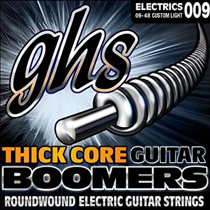GHS Thick Core Boomers E-Gitarrensaiten .009-.048, Custom Light, vernickelter Stahl, Roundwound, ideal für Standard- und Drop-Tunings