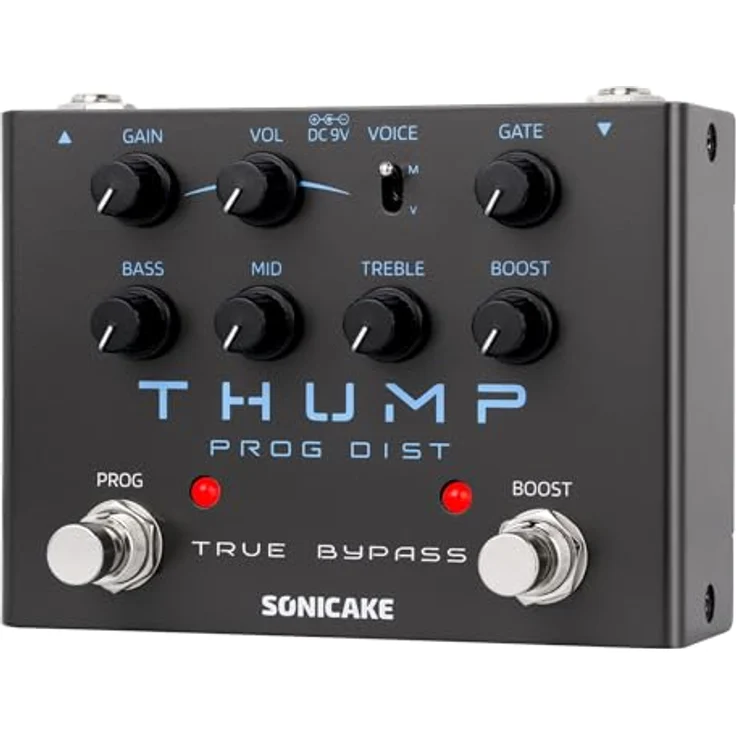SONICAKE Distortion Pedal High-Gain Effektpedal mit analoger Schaltung, 2 Klangmodi, Boost und Noise Gate, schwarz – Bild 1