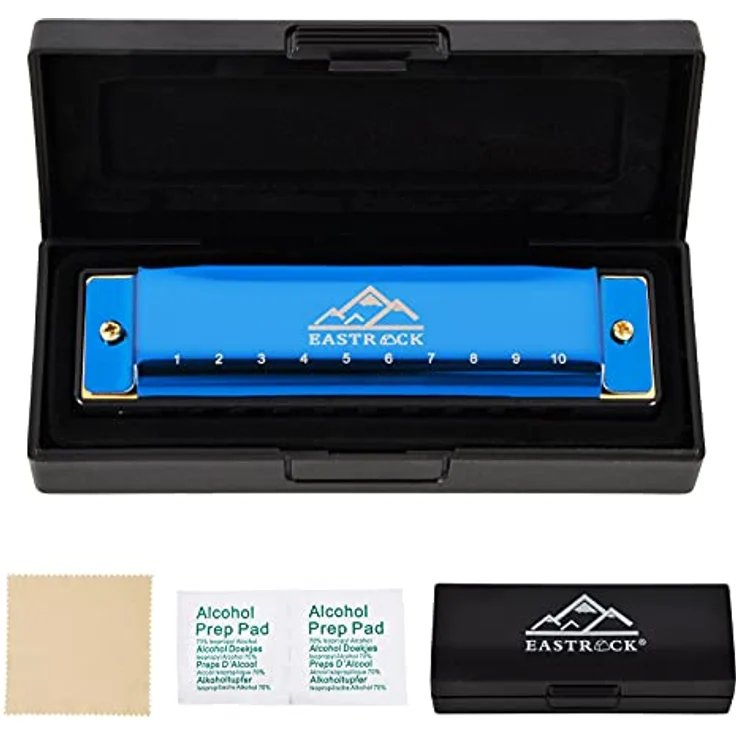 EastRock C-Dur 10-Loch Harmonika mit Box, diatonisch, für Anfänger und Fortgeschrittene, blau – Bild 5