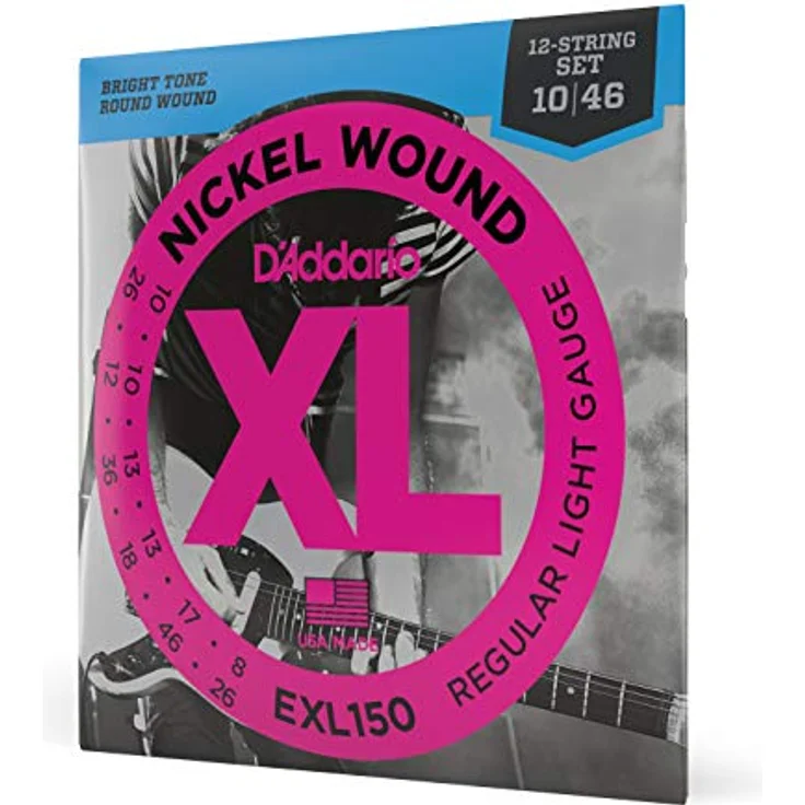D'Addario EXL150 Nickel Wound E-Gitarrensaiten, 12-String, Regular Light, 10-46, für vielseitigen, hellen Ton und zuverlässige Haltbarkeit, hergestellt in den USA – Bild 1