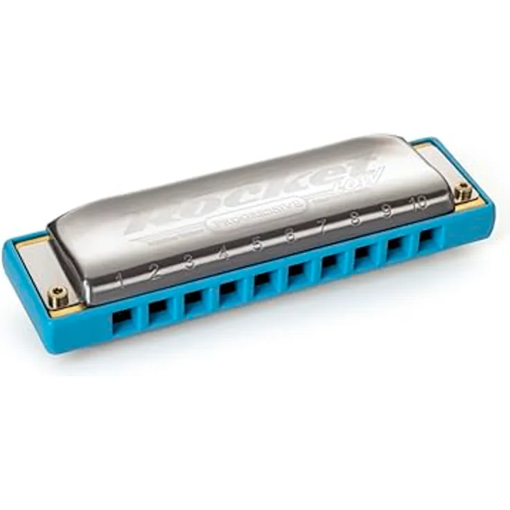 Hohner Rocket Low Harp LD, Mundharmonika in Low D-Dur mit 20 Stimmzungen, ABS-Kunststoff (blau), Edelstahl-Deckel, mit Etui, Made in Germany