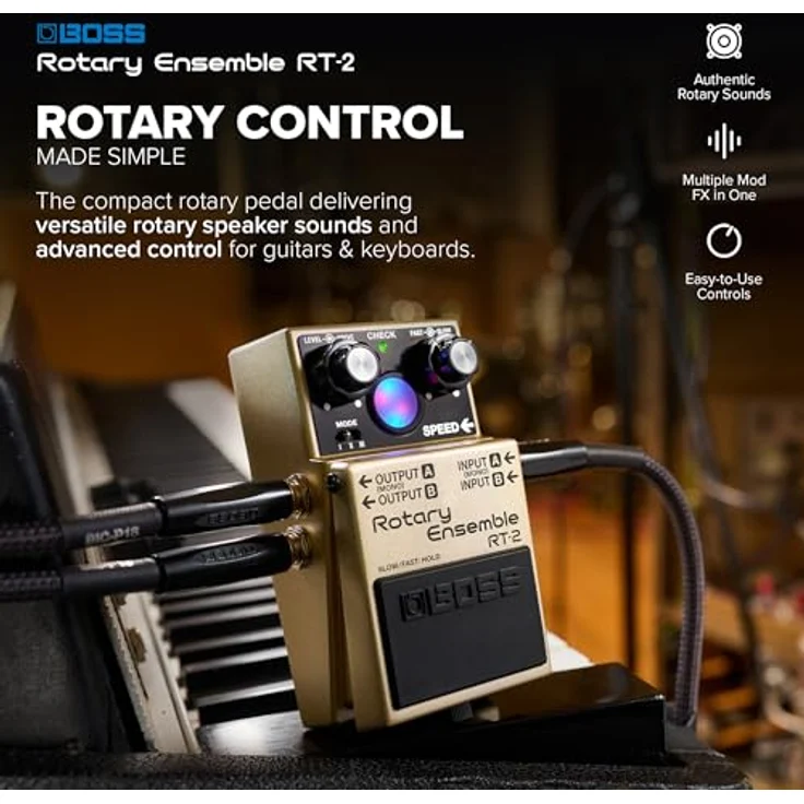 Boss RT-2 Rotary Ensemble, Effektpedal für E-Gitarre mit virtueller Rotoranzeige und 3 wählbaren Modi, Mono/Stereo-Ausgang – Bild 2