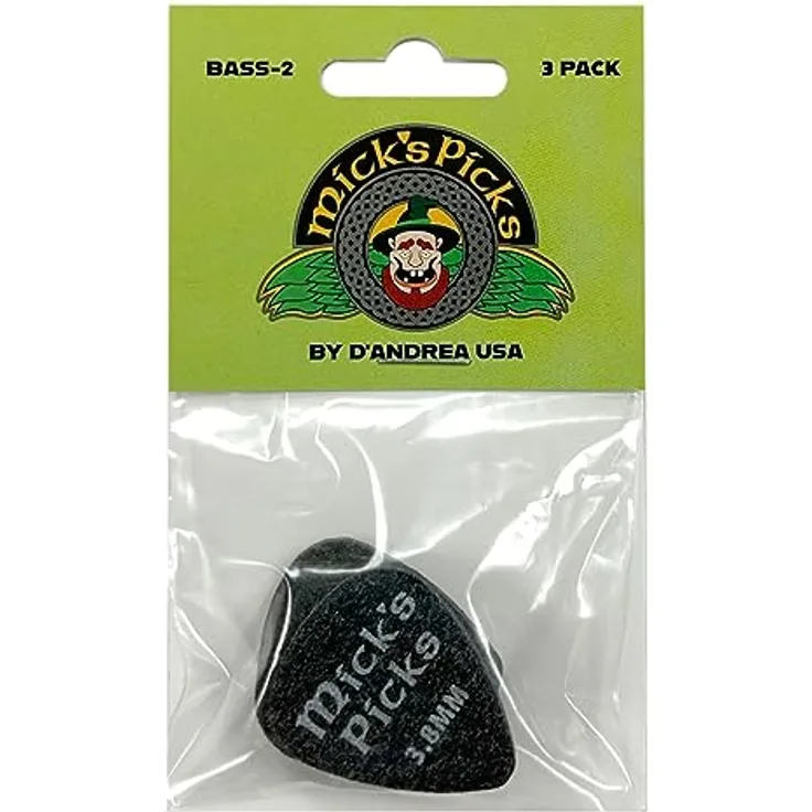 dAndrea Mick's Picks Bass-2, 3er Set Plektren für elektrische Bassgitarren, 3,8 mm, filzgrau, Flextex Material, Standardform 351