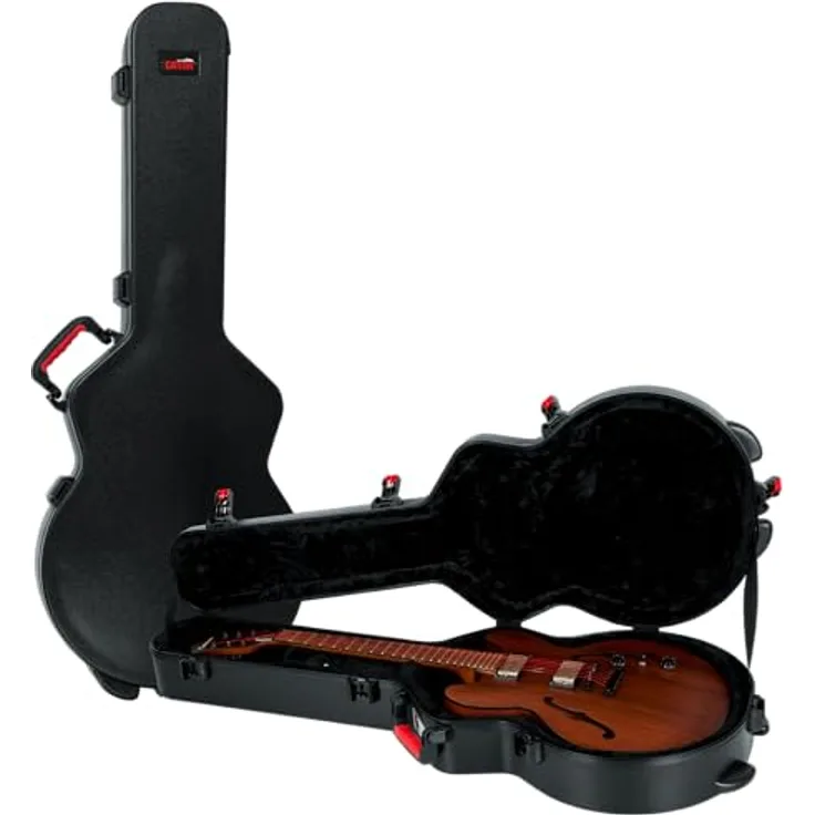 Gator TSA Semi-Hollow Guitar Case, Gitarrenkoffer für Semi Hollowbody E-Gitarre mit TSA-zugelassenem Zentralverschluss, schwarz
