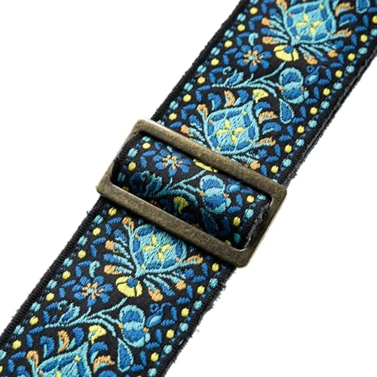 Levys Jacquard Floral Strap 2", Gitarrengurt aus Polypropylen mit Lederenden, verstellbar von 89 cm bis 142 cm, Blau & Gelb – Bild 2