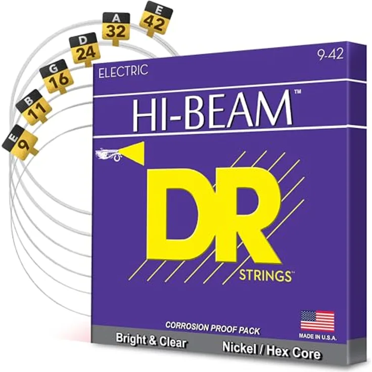 DR Strings Hi-Beam LTR-9, Gitarrensaiten E-Gitarre 009-042, nickelplated