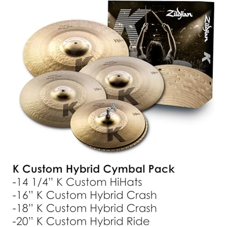 Zildjian K Custom Hybrid Spezial Pack, Schlagzeugbecken-Set mit 14 Zoll Hi-Hats, 16 Zoll Crash, 20 Zoll Ride und 18 Zoll Crash – Bild 2