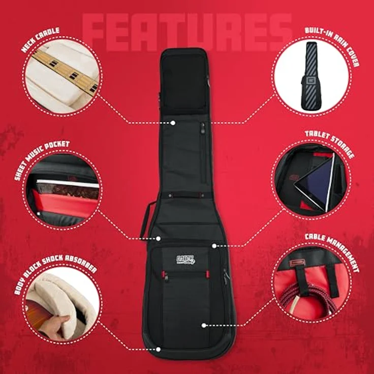 Gator G-PG Bass Guitar Bag, professionelles E-Bass Gigbag mit Micro-Fleece Interior, abnehmbaren Rucksacktrageriemen, in schwarz – Bild 3
