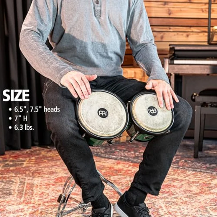 Meinl HB50FG Journey Bongo, Bongos in Forest Green mit 6,5" Macho und 7,5" Hembra, ABS Kunststoff, handselektierte Wasserbüffelfelle – Bild 6