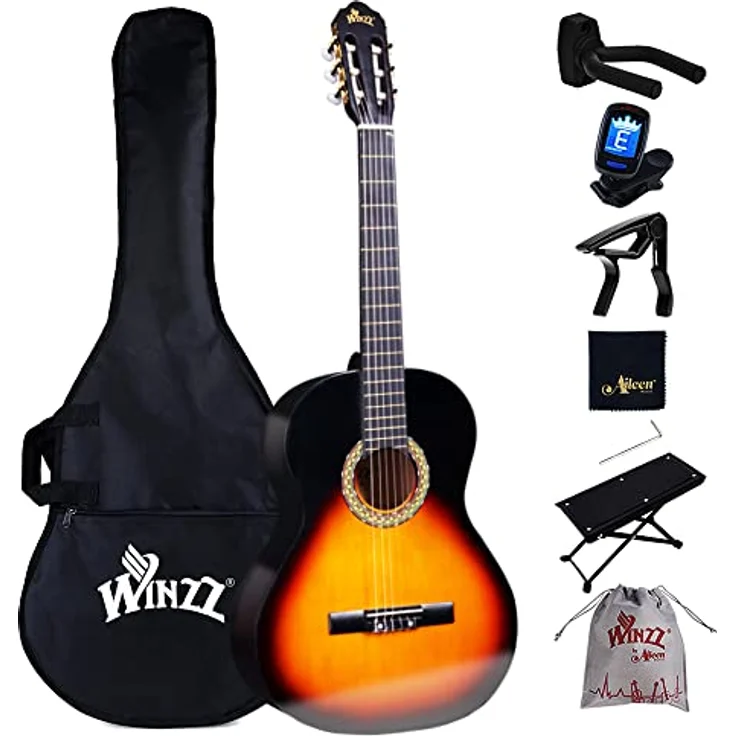 Winzz Konzertgitarre 4/4 Set, 39 Zoll Klassische Gitarre mit Nylonsaiten, Zubehör und Sunburst Finish für Anfänger und Jugendliche ab 11 Jahren – Bild 1