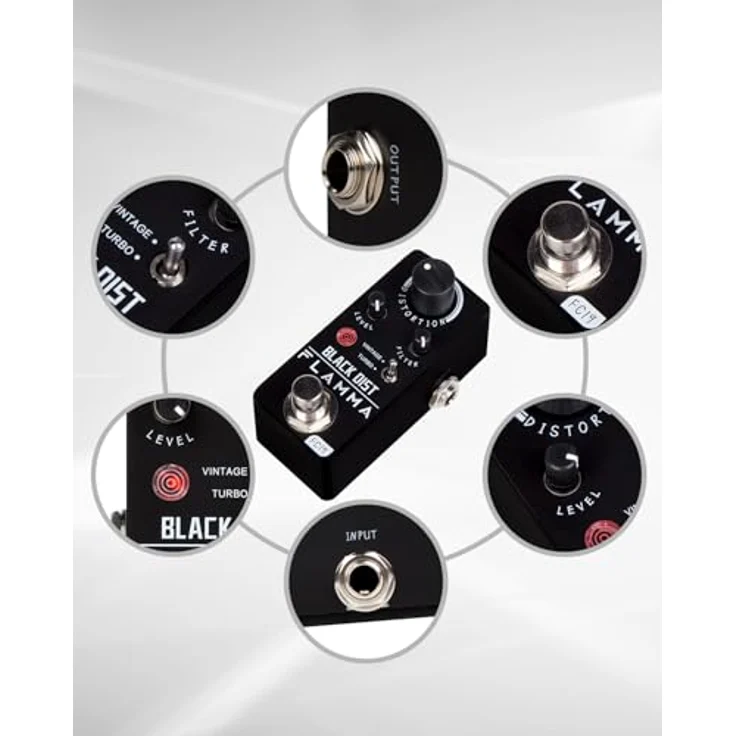 Flamma FC19 Black Distortion, Kompaktes analoges Distortion Pedal für Gitarre und Bass mit Vintage/Turbo Schalter, schwarz – Bild 8