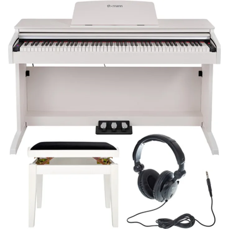 Thomann DP-32 WH Set, Digitalpiano mit Klavierbank und Kopfhörer, weiß