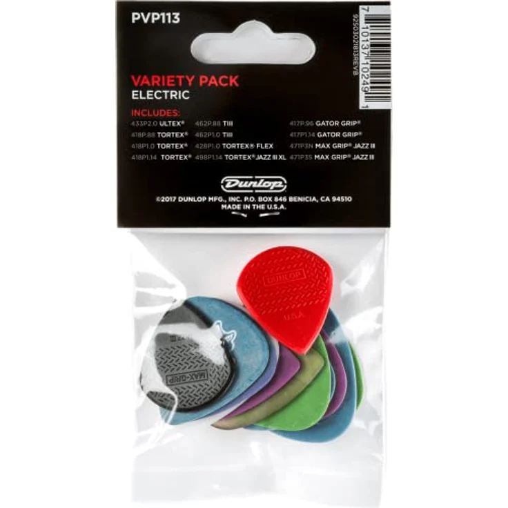 Dunlop Electric Pick Variety Pack, 12 verschiedene Plektren in Tortex Standard, Tortex Flex, Tortex T III Sharp, Tortex Jazz III XL, Max-Grip Jazz III, Ultex Sharp und Gator Grip, made in U.S.A. – Bild 3