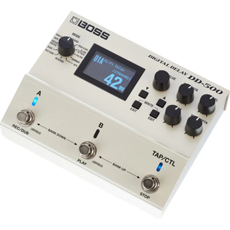 Boss DD-500 Digital Delay, Stereo Delay-Pedal mit 32-bit/96 kHz, 12 Programmen und eingebauten Phrase-Looper