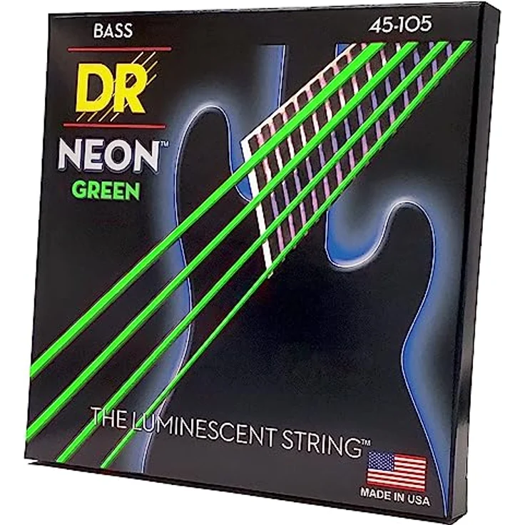 DR Strings Hi-Def Neon Grün NGB-45, E-Bass Saiten Medium 45-105, neonfarben und schwarzlichtreaktiv – Bild 1