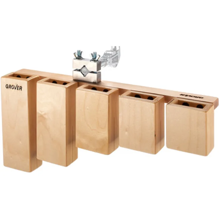 Grover Pro Percussion TPB-X Temple Blocks, Birken-Sperrholz mit Quick Release Multiklammer, bestehend aus fünf verschiedenen Blocks