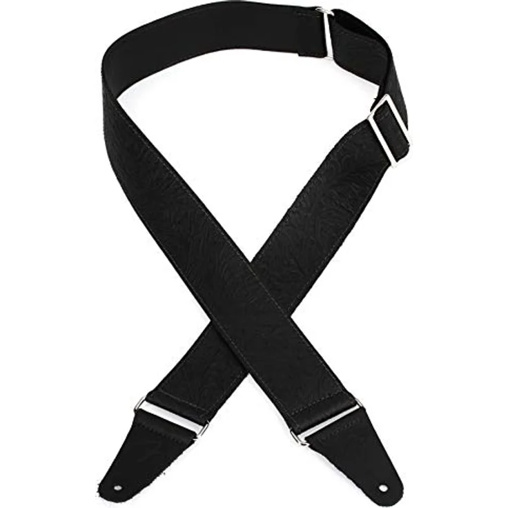 Fender Tooled Leather Guitar Strap BK, Gitarrengurt aus Leder mit geprägtem Blumenmuster, verstellbar von 106 cm bis 132 cm, Farbe Schwarz – Bild 1