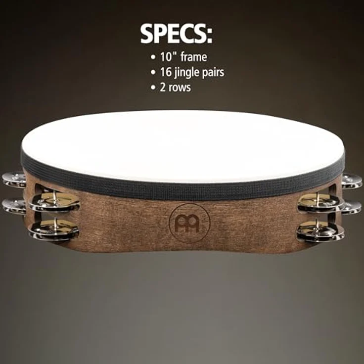 Meinl TAH2WB Head Tambourine, 10" Fellbezogenes Hand Tambourin aus Holz mit 16 Edelstahl-Schellen, Walnut Brown – Bild 5