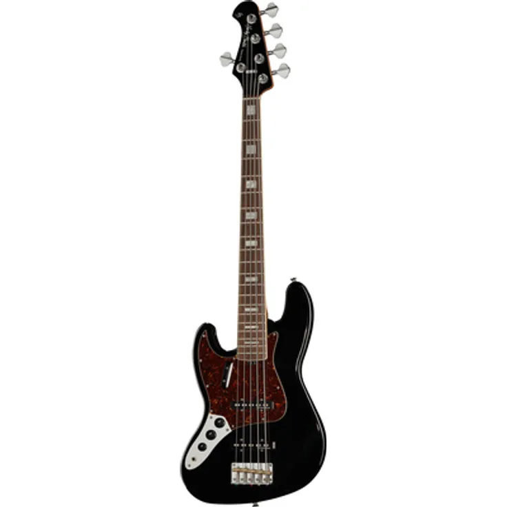 Harley Benton MV-5JB LH Black, Linkshändiger 5-Saiter E-Bass mit Erlenkorpus und karamellisiertem Bergahornhals, Schwarzes Finish