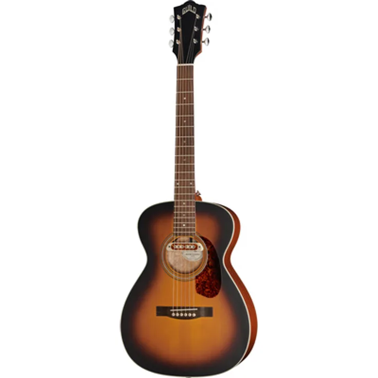 Guild M-240E Troubadour Westerly, Westerngitarre mit massiver Sitka Fichtendecke, Mahagoni Boden, Vintage Sunburst Finish und DeArmond Tone Boss Tonabnehmer