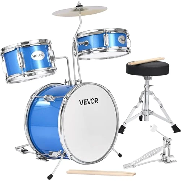 VEVOR Schlagzeugset, 3-teiliges Anfänger Drum Kit mit 35,6 cm Basstrommel, 20,3 cm Tom-Tom, 25,4 cm Snare-Drum, verstellbare Drumsticks, für Kinder von 6–13 Jahren, blau – Bild 1