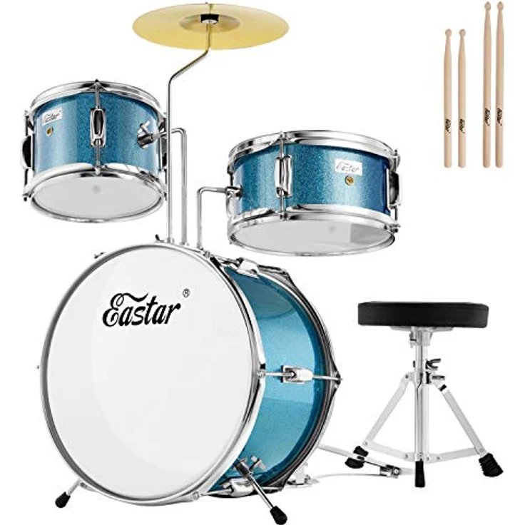Eastar 14" 3 PC Schlagzeug Set, Kinder Schlagzeug für 3-10 Jahre, Himmelblau mit Snare, Tom, Bass Drum, Pedal, Thron, Becken und Drumsticks – Bild 1