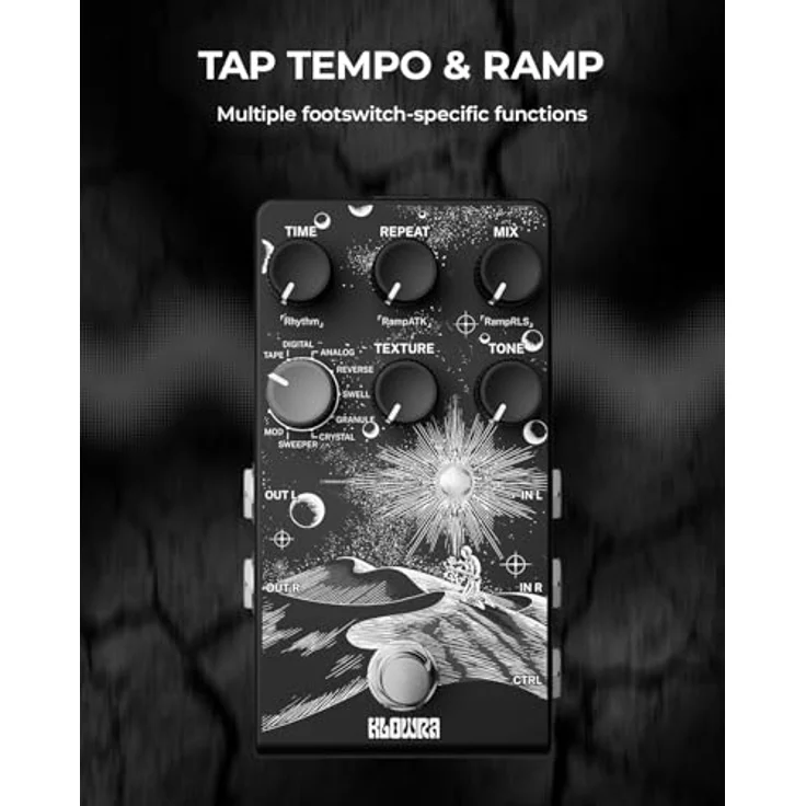 Klowra Everlast Delay Pedal, digitales Gitarren-Effektpedal mit 9 Stereo-Delay-Typen, Tap Tempo, True Bypass und Analog Dry-Through – Bild 3