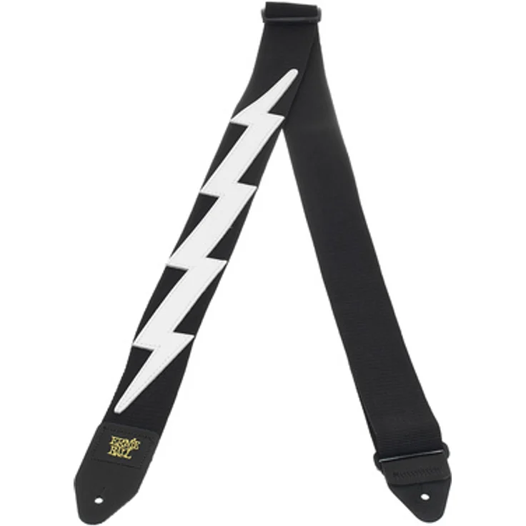 Ernie Ball White Lightning E-Guitar Strap, Gitarrengurt aus Polypropylen, schwarz/weiß, verstellbar von 104 bis 182 cm, 5 cm Breite mit Lederenden und goldfarbenem Logo – Bild 1