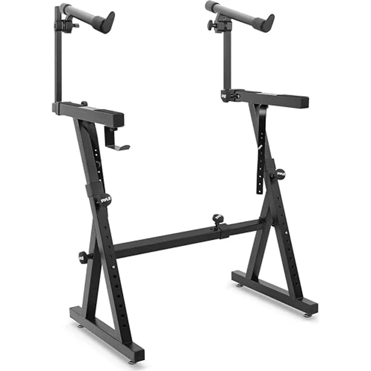 Pyle Z-Form Keyboard Ständer, Höhenverstellbarer Piano Ständer mit 2 Ebenen für E Piano und Digital Piano, klappbar und tragbar, 55–88 Tasten, Schwarz – Bild 1