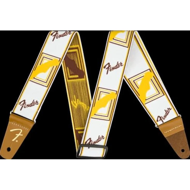 Fender Weighless 2" Monogram Strap, Gitarrengurt aus Polyester mit Lederenden, verstellbar von 111 cm bis 133 cm, White/Brown/Yellow – Bild 3