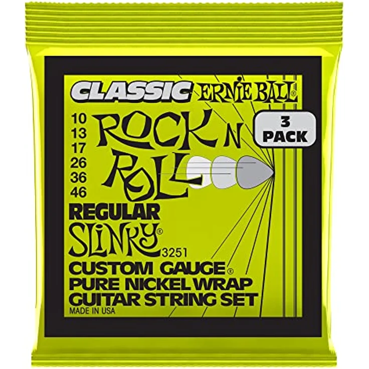 Ernie Ball Regular Slinky E-Gitarrensaiten, Nickelwicklung, 3er-Pack, Stärke 10–46, warmer Vintage-Klang – Bild 1