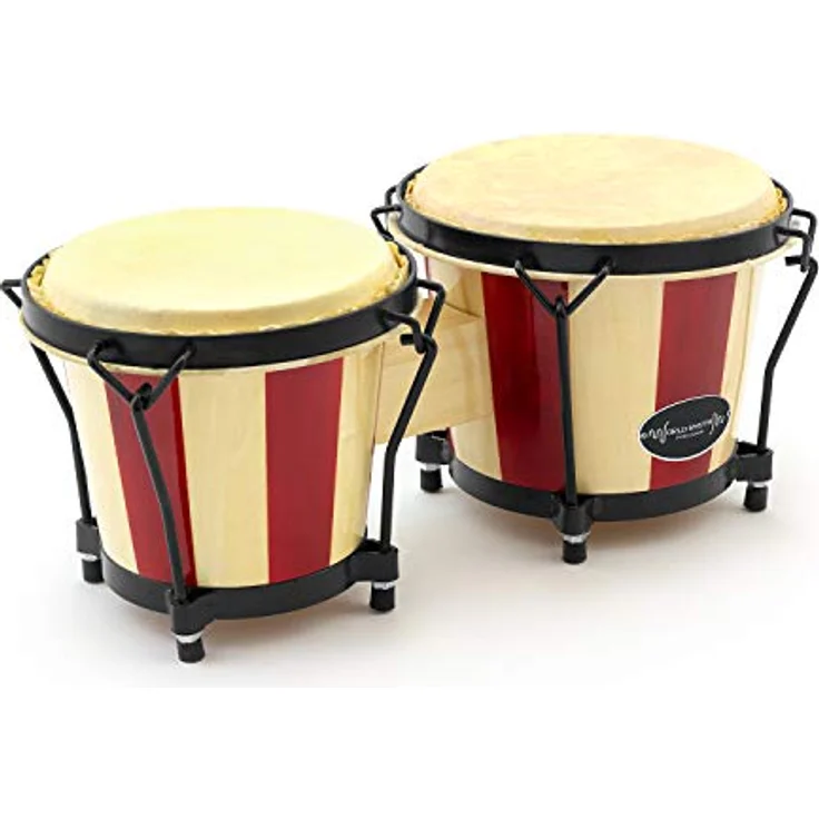 World Rhythm TIGER bon14-st Bongo Drums, 6 und 7 Zoll mit Rohleder-Trommelfell in auffallendem Rot und Eiche Natur, ideal für Schulen und Percussion-Gruppen – Bild 1
