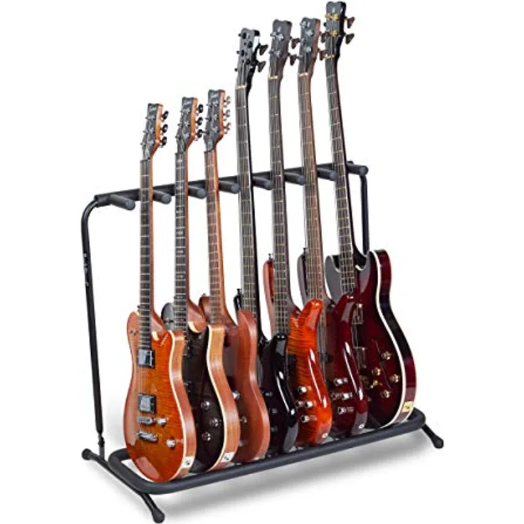 Rockstand RS20862 7 E-Guitar Stand, zusammenklappbarer Rack-Gitarrenständer für 7 E-Gitarren/E-Bässe, schwarz mit Schaumstoffpolsterung